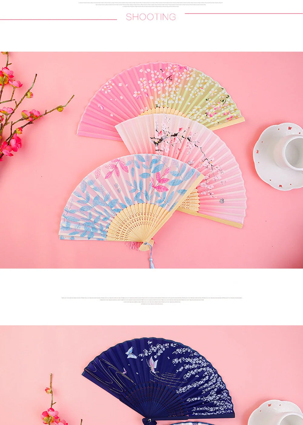 Bamboo Folding Silk Fan for Women – Black