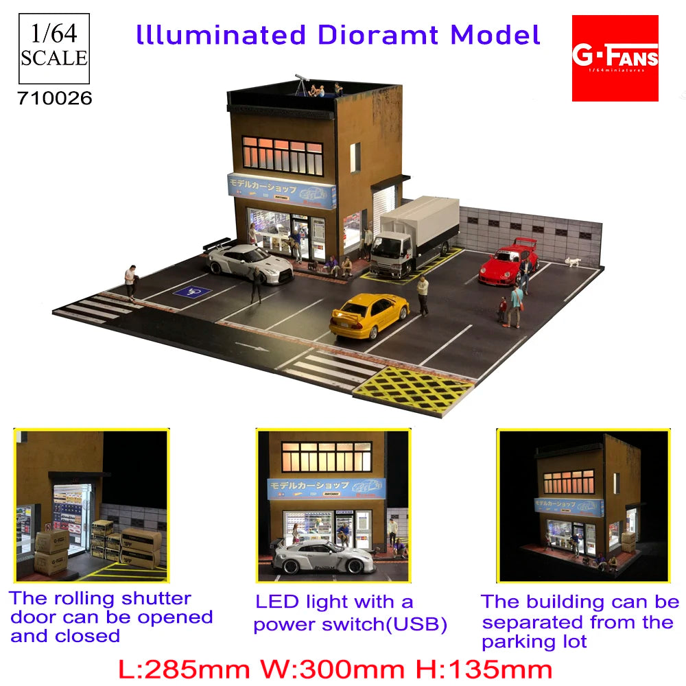 1:64 G-FANS Diorama Car Garage – LED Display Scene Model