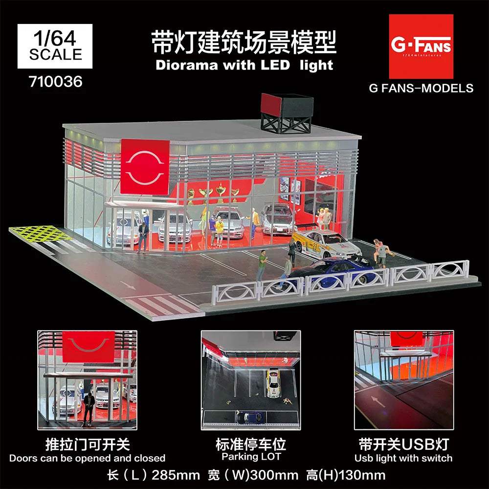1:64 G-FANS Diorama Car Garage – LED Display Scene Model