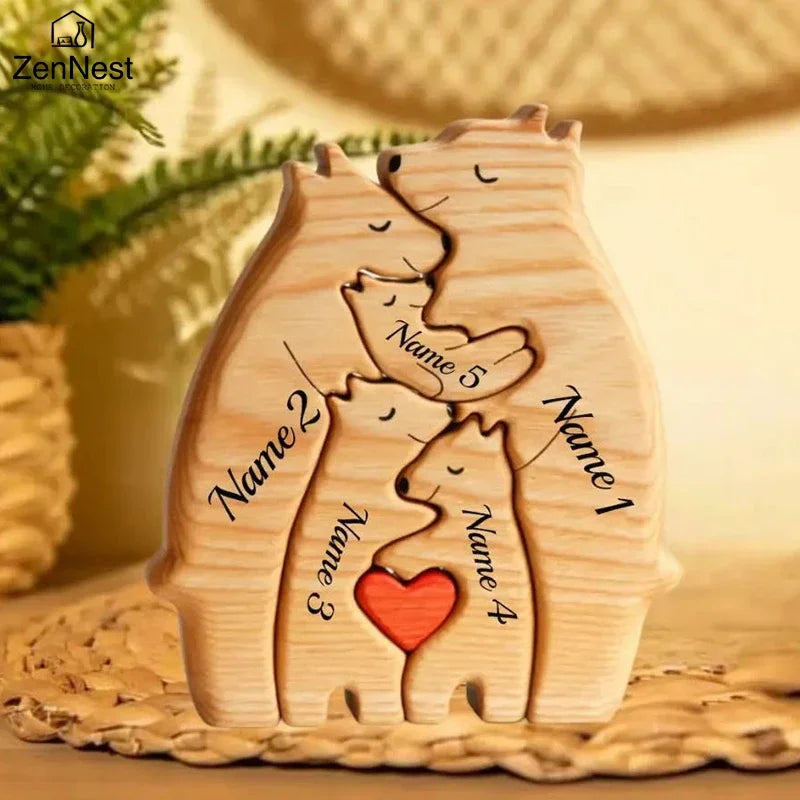 Personalized Wooden Bear Family Puzzle – Customizable Name Gift