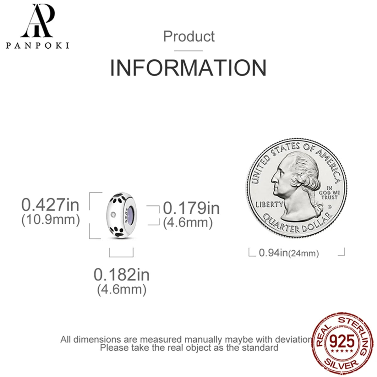 PANPOKI S925 Sterling Silver Silicone Spacer Beads
