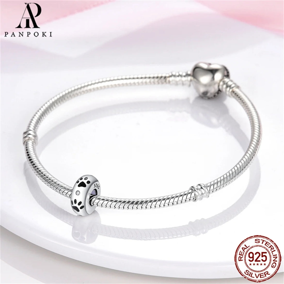 PANPOKI S925 Sterling Silver Silicone Spacer Beads