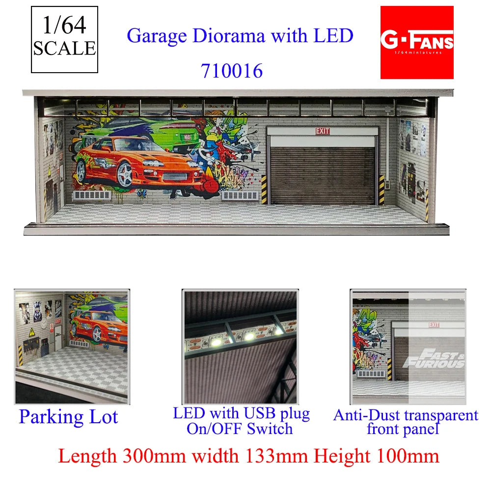 1:64 G-FANS Diorama Car Garage – LED Display Scene Model