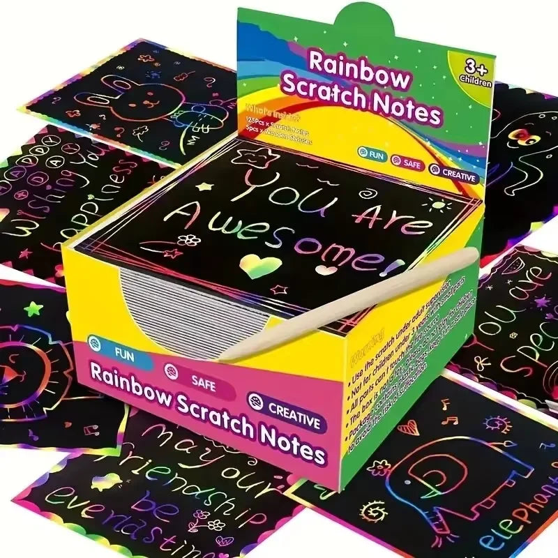 125-Pcs Rainbow Scratch-Off Mini Art Cards