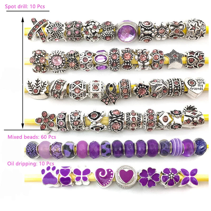 80PCS Large Hole Purple Resin Beads Set