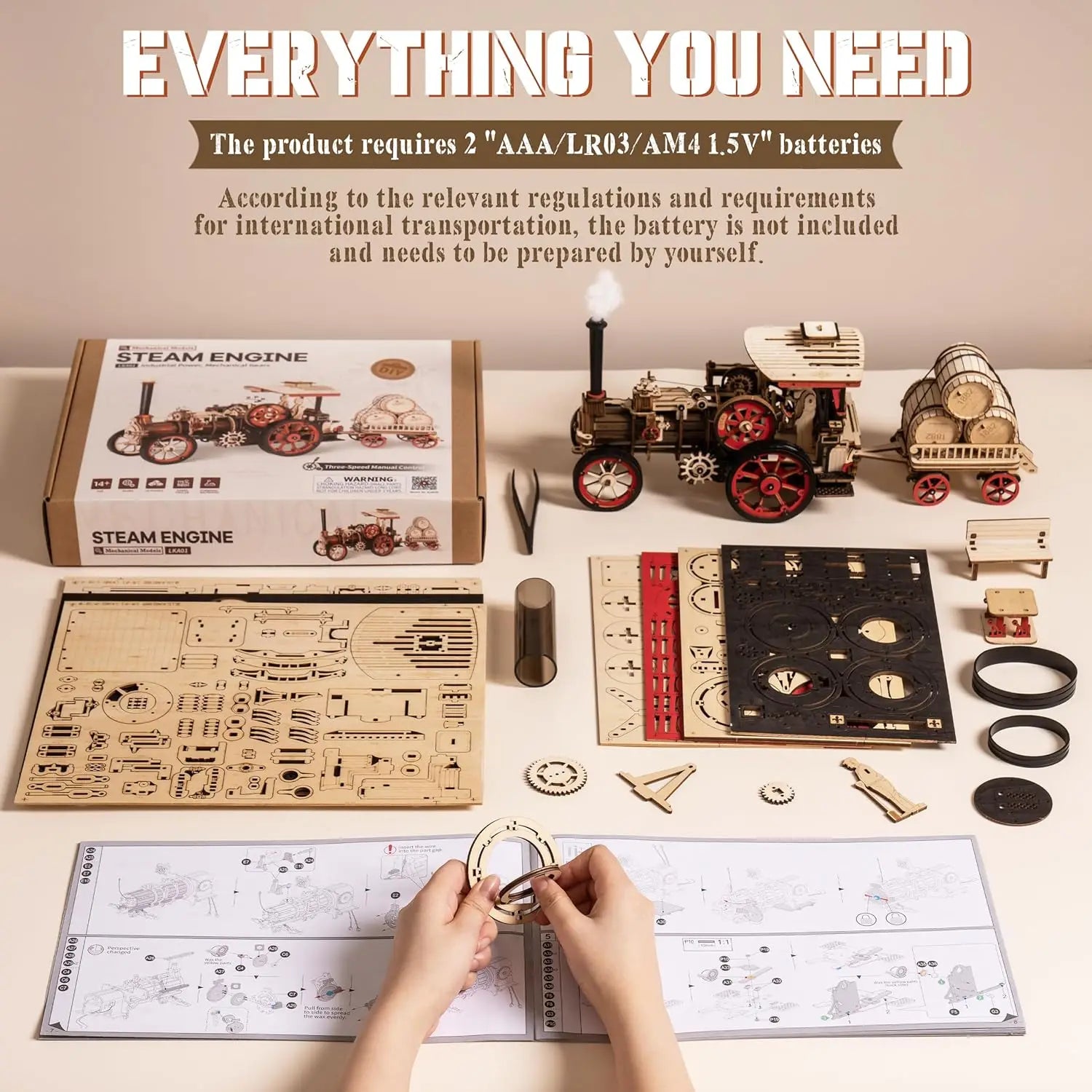 Robotime ROKR 3D Wooden Car Model – 1:28 Steam Locomotive Kit