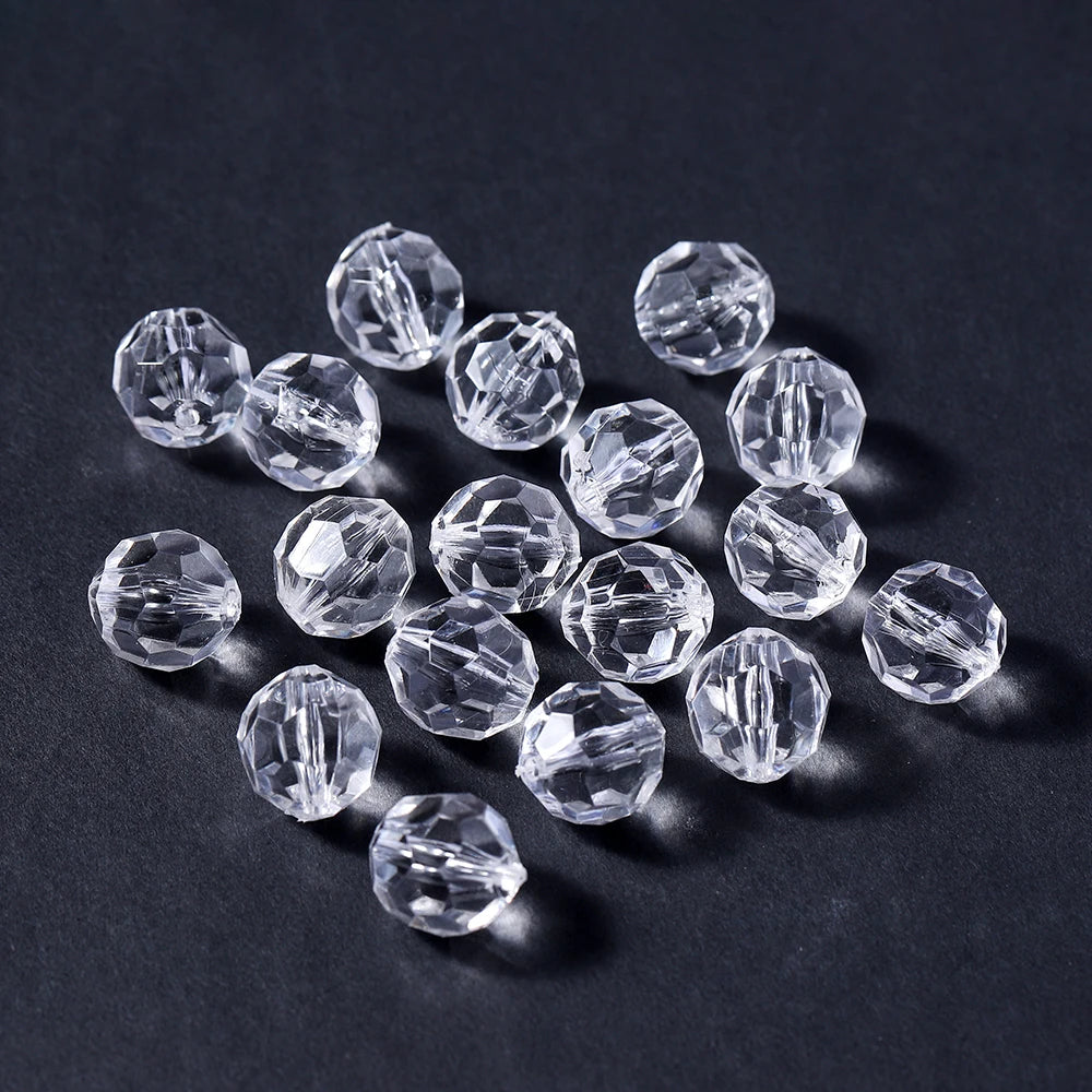 4-16mm Faceted Transparent White Acrylic Beads (10-300pcs)