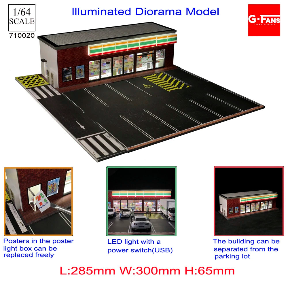 1:64 G-FANS Diorama Car Garage – LED Display Scene Model