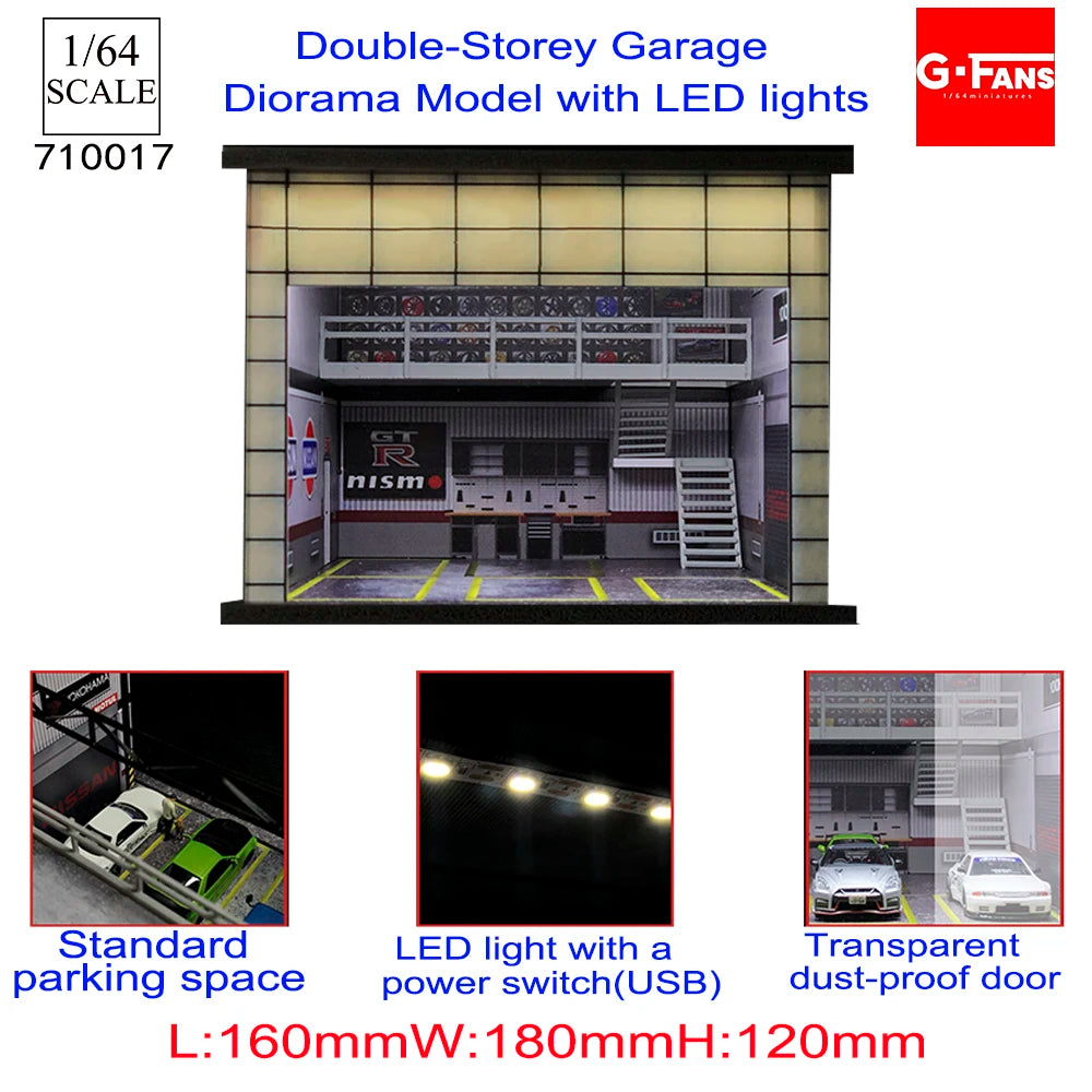 1:64 G-FANS Diorama Car Garage – LED Display Scene Model
