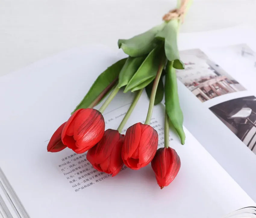 Real Touch Artificial Tulips – 1/3/5PCS Bouquet for Home & Wedding Decor