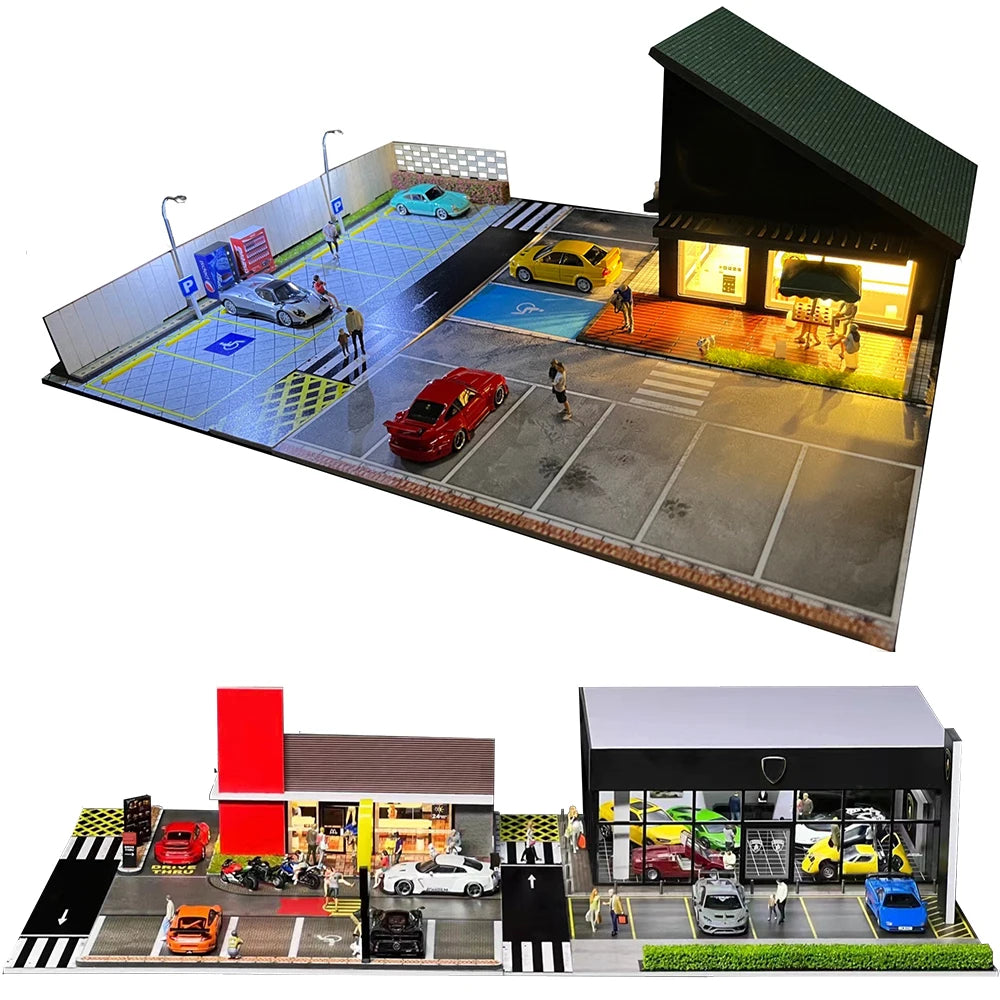 1:64 G-FANS Diorama Car Garage – LED Display Scene Model