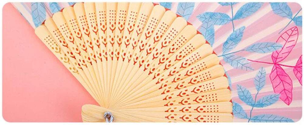 Bamboo Folding Silk Fan for Women – Black