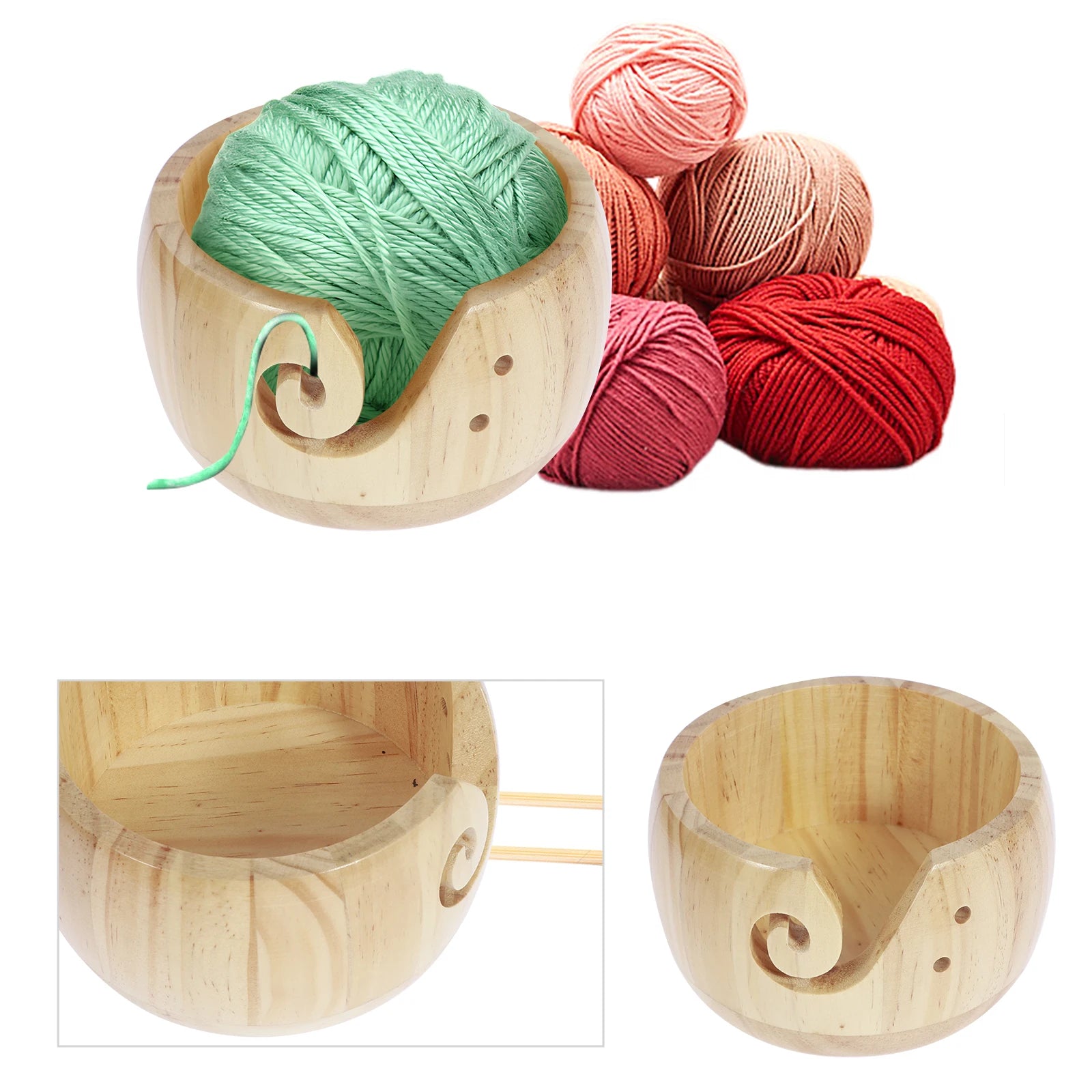 4PCS Wooden Yarn Bowls with Holes