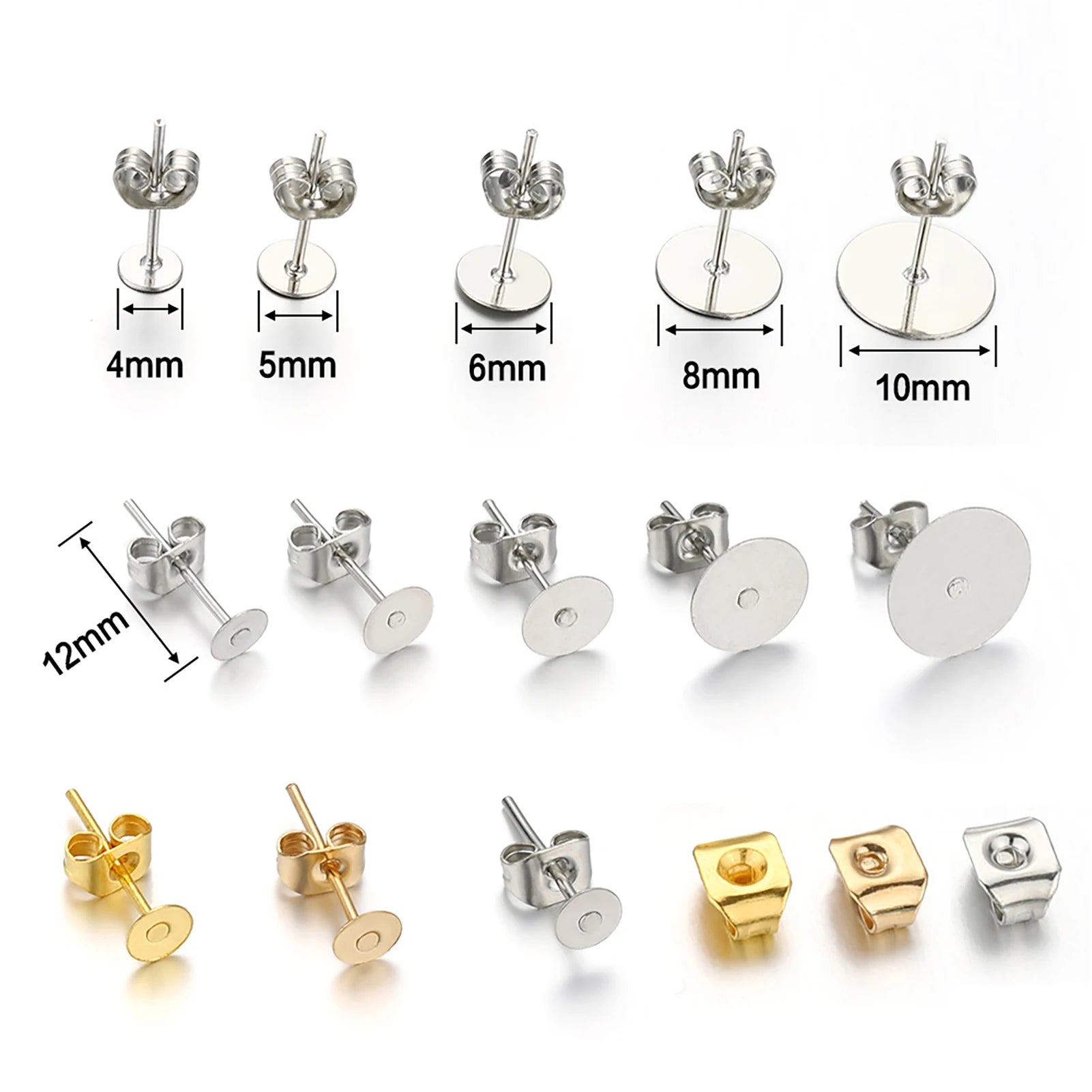 Blank Post Earring Studs with Ear Backs