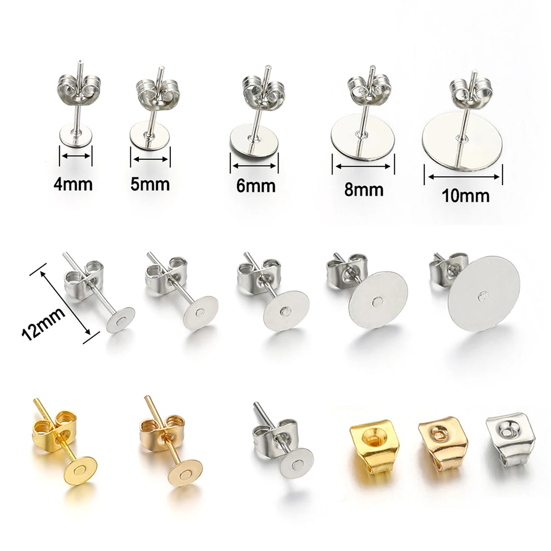 Blank Post Earring Studs with Ear Backs