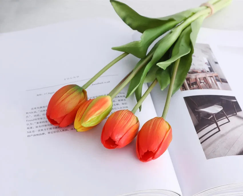 Real Touch Artificial Tulips – 1/3/5PCS Bouquet for Home & Wedding Decor