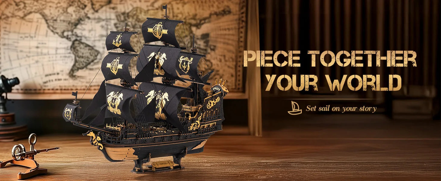 Robotime ROKR Wooden Seahouse Barque – 3D Puzzle Model Kit