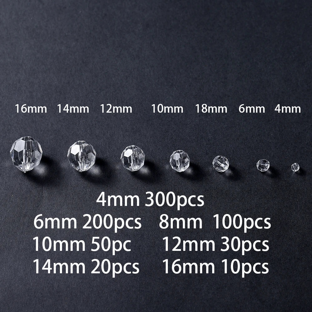 4-16mm Faceted Transparent White Acrylic Beads (10-300pcs)