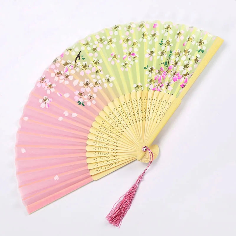 Bamboo Folding Silk Fan for Women – Black