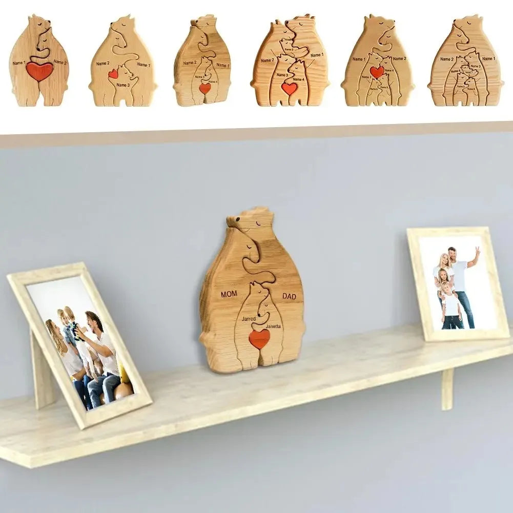 Personalized Wooden Bear Family Puzzle – Customizable Name Gift