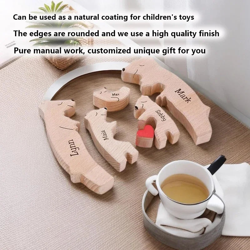 Personalized Wooden Bear Family Puzzle – Customizable Name Gift