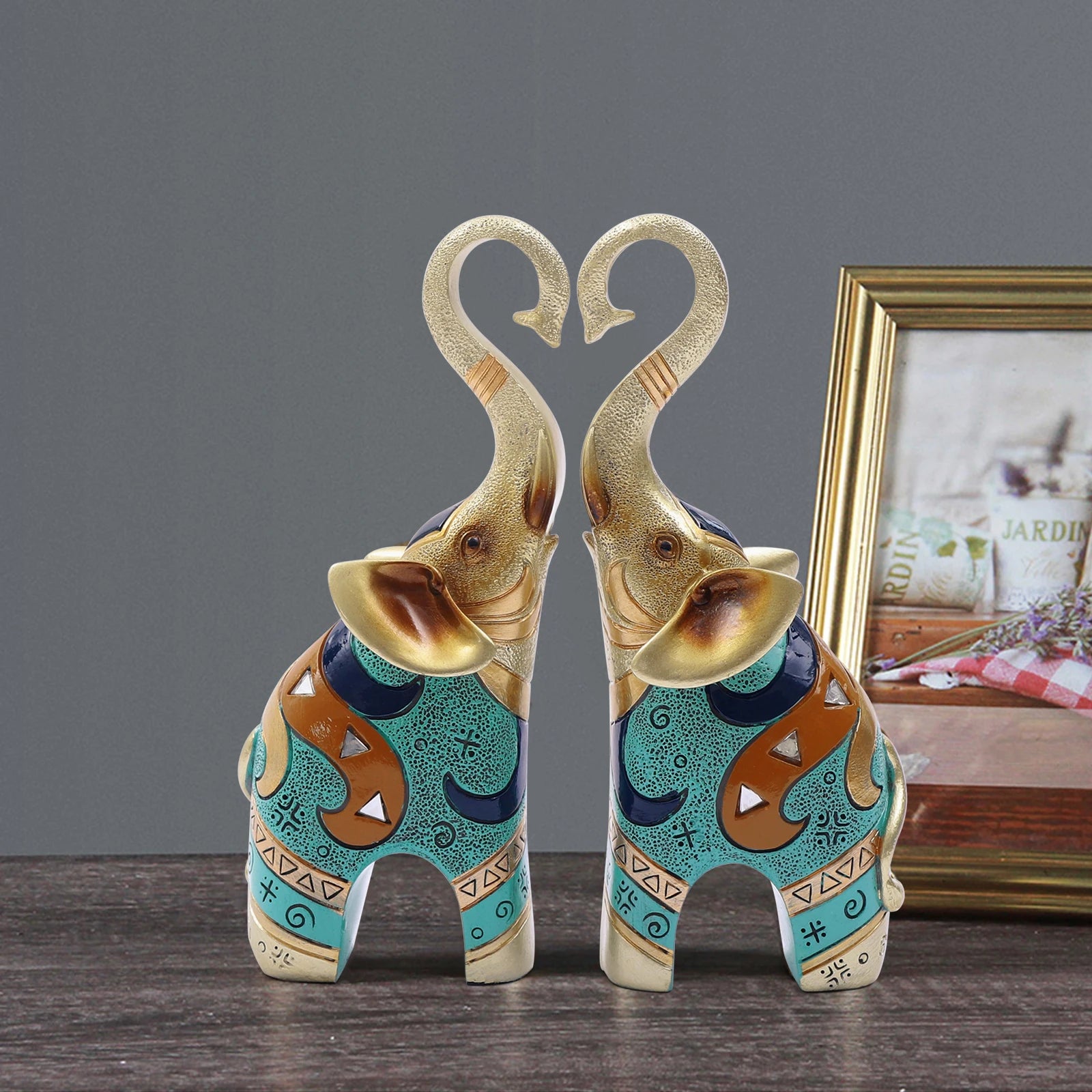 2PCS Feng Shui Resin Elephant Statues