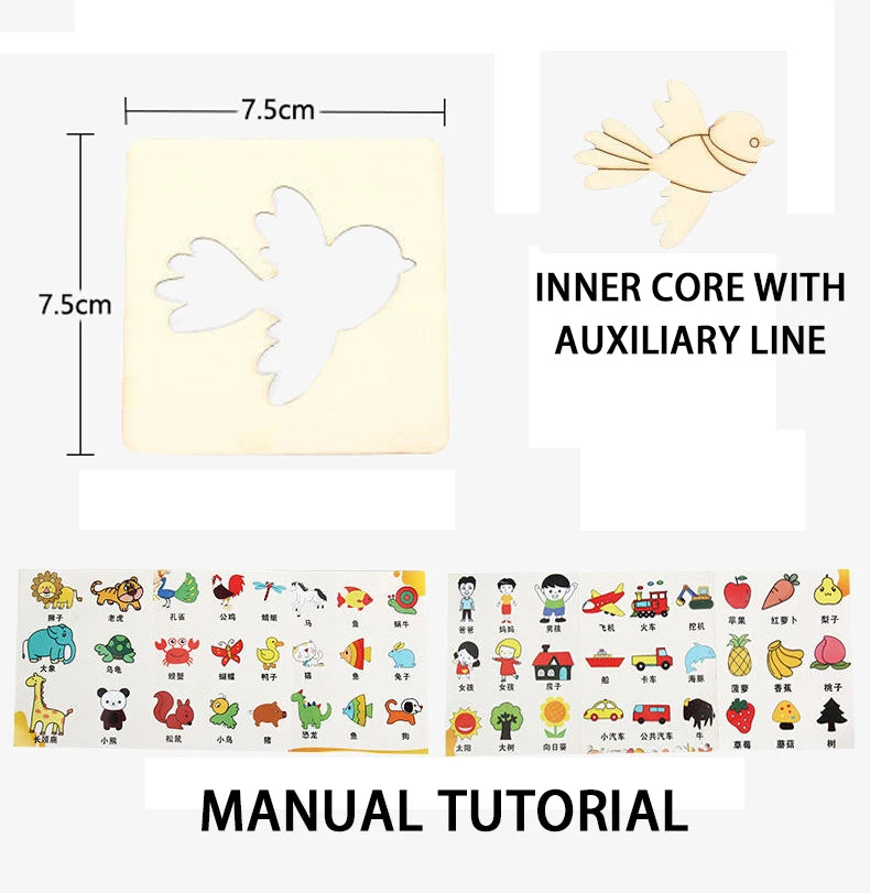 20pcs Montessori Wooden Drawing Stencils Set