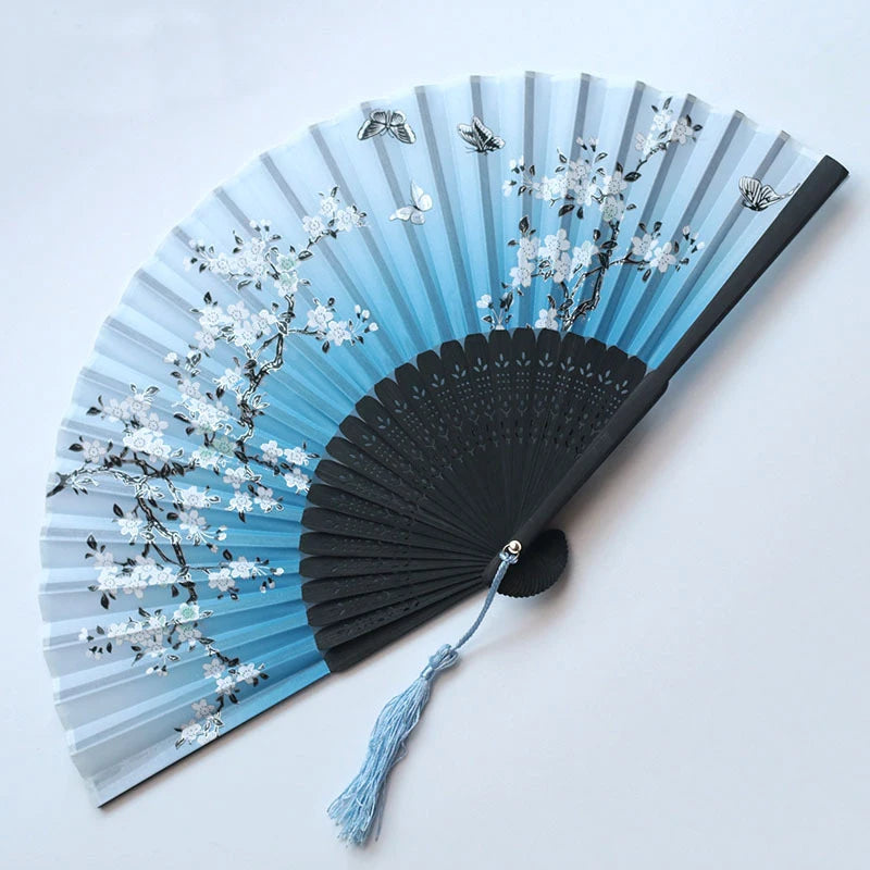 Bamboo Folding Silk Fan for Women – Black