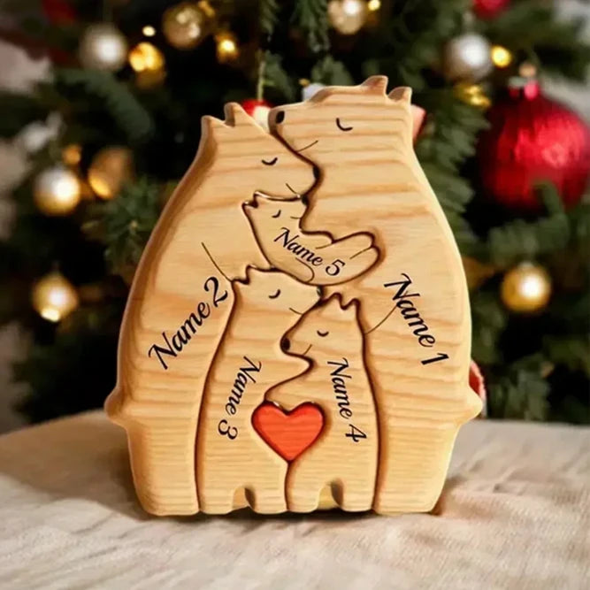 Personalized Wooden Bear Family Puzzle – Customizable Name Gift