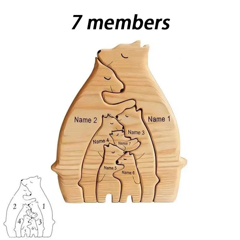 Personalized Wooden Bear Family Puzzle – Customizable Name Gift