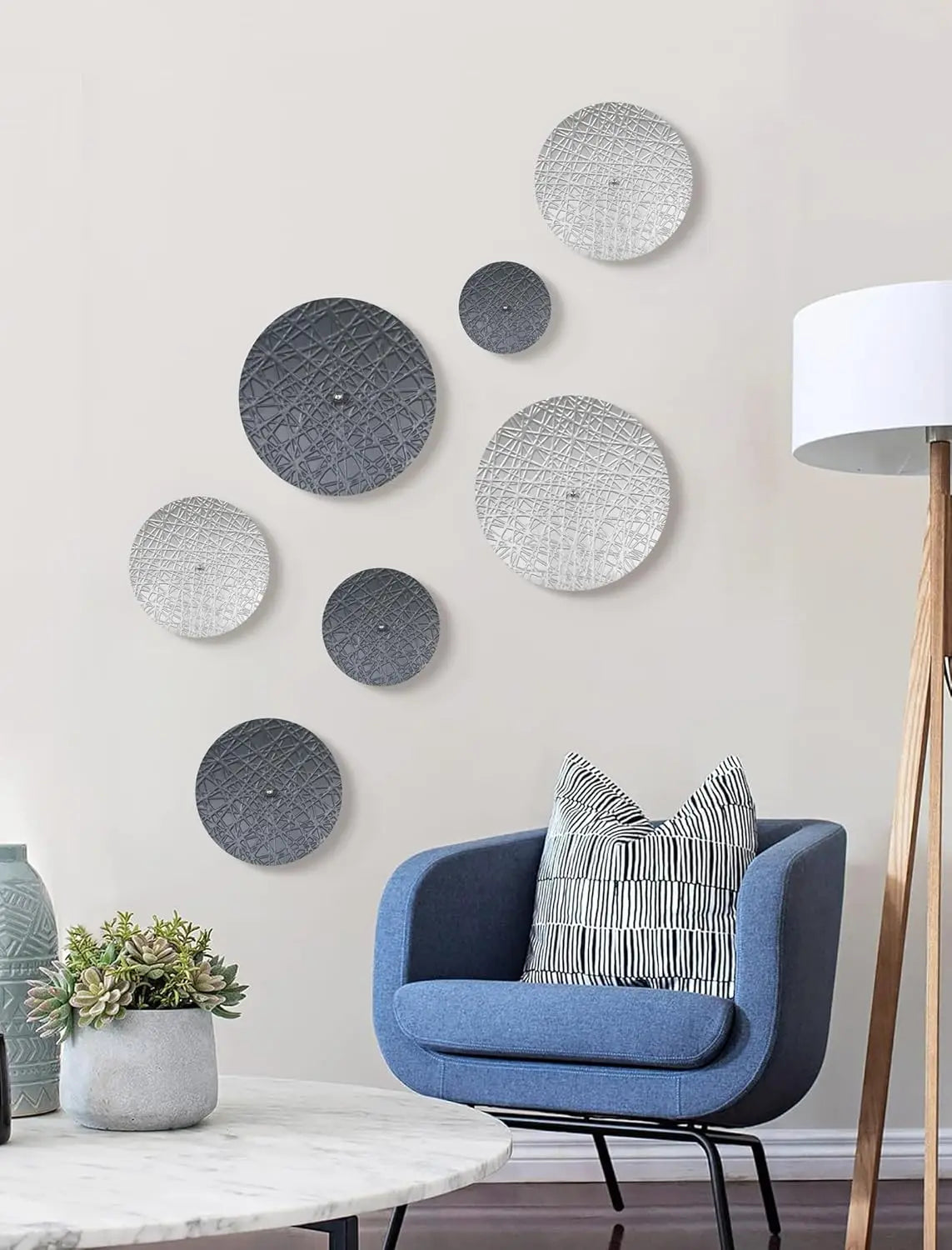 7PCS Silver & Grey Metal Wall Art Set