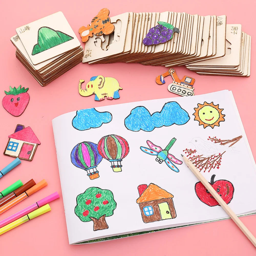 20pcs Montessori Wooden Drawing Stencils Set