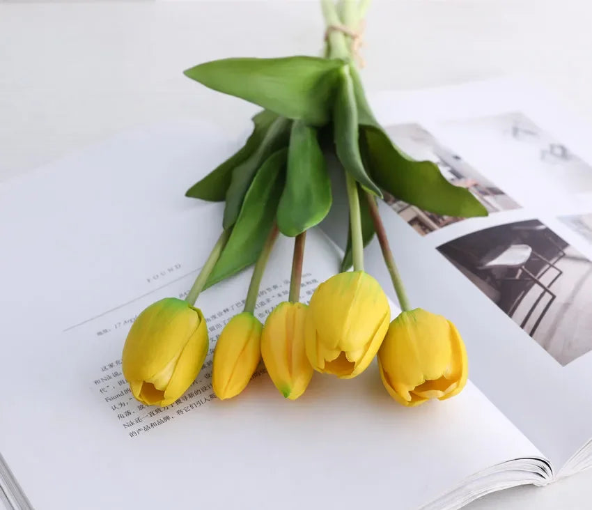 Real Touch Artificial Tulips – 1/3/5PCS Bouquet for Home & Wedding Decor