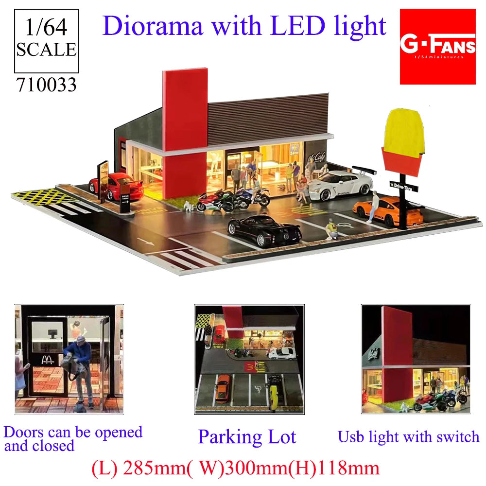1:64 G-FANS Diorama Car Garage – LED Display Scene Model