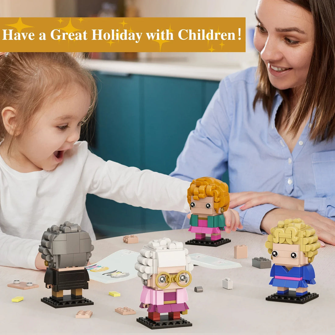 Golden Lady Building Blocks Set with 4 Figures