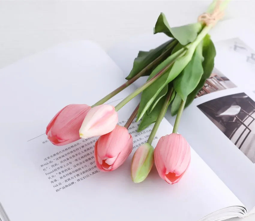 Real Touch Artificial Tulips – 1/3/5PCS Bouquet for Home & Wedding Decor