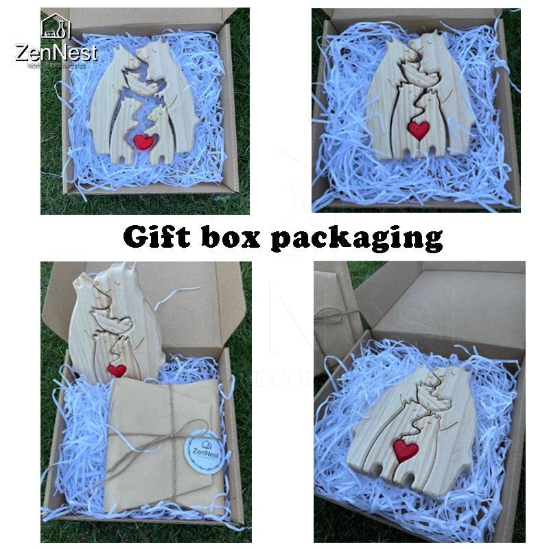 Personalized Wooden Bear Family Puzzle – Customizable Name Gift