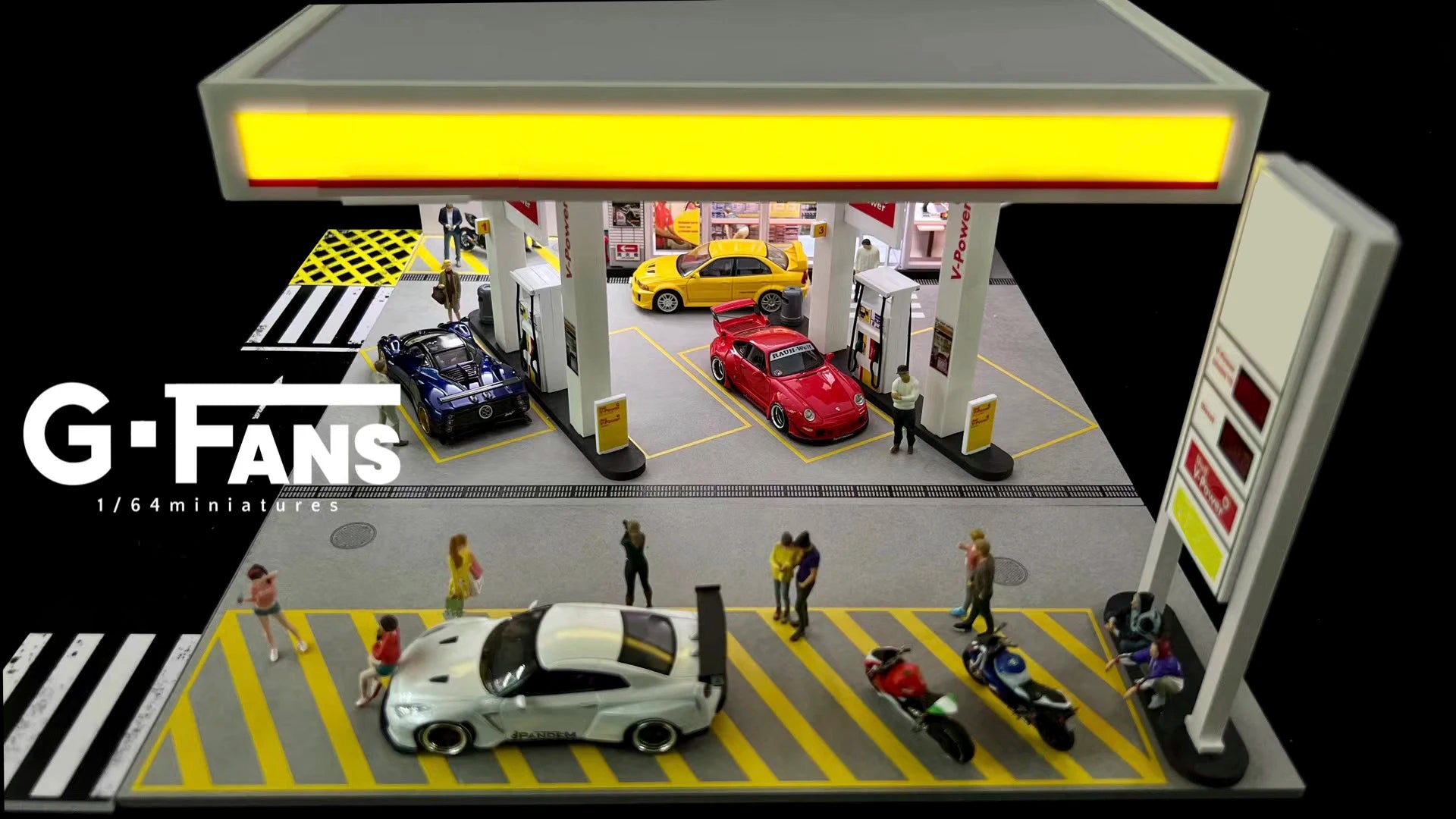 1:64 G-FANS Diorama Car Garage – LED Display Scene Model