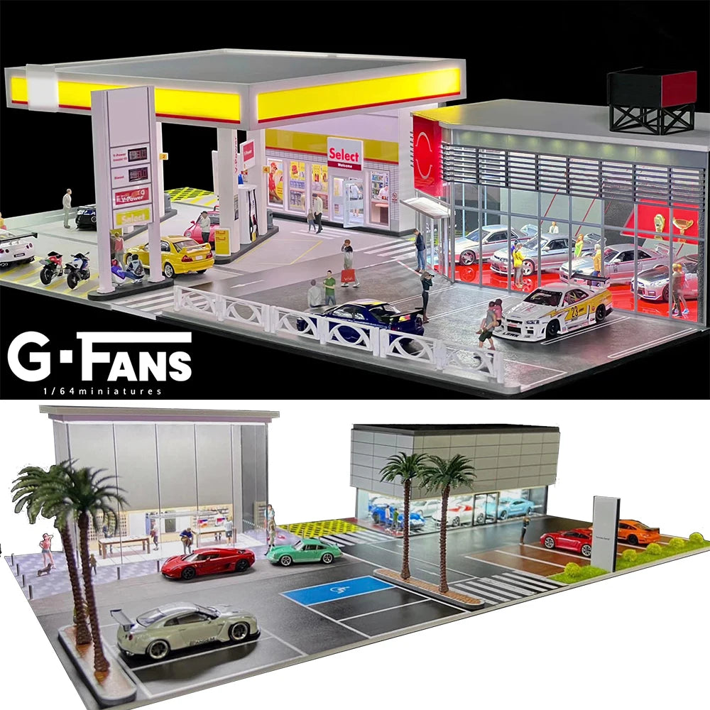 1:64 G-FANS Diorama Car Garage – LED Display Scene Model