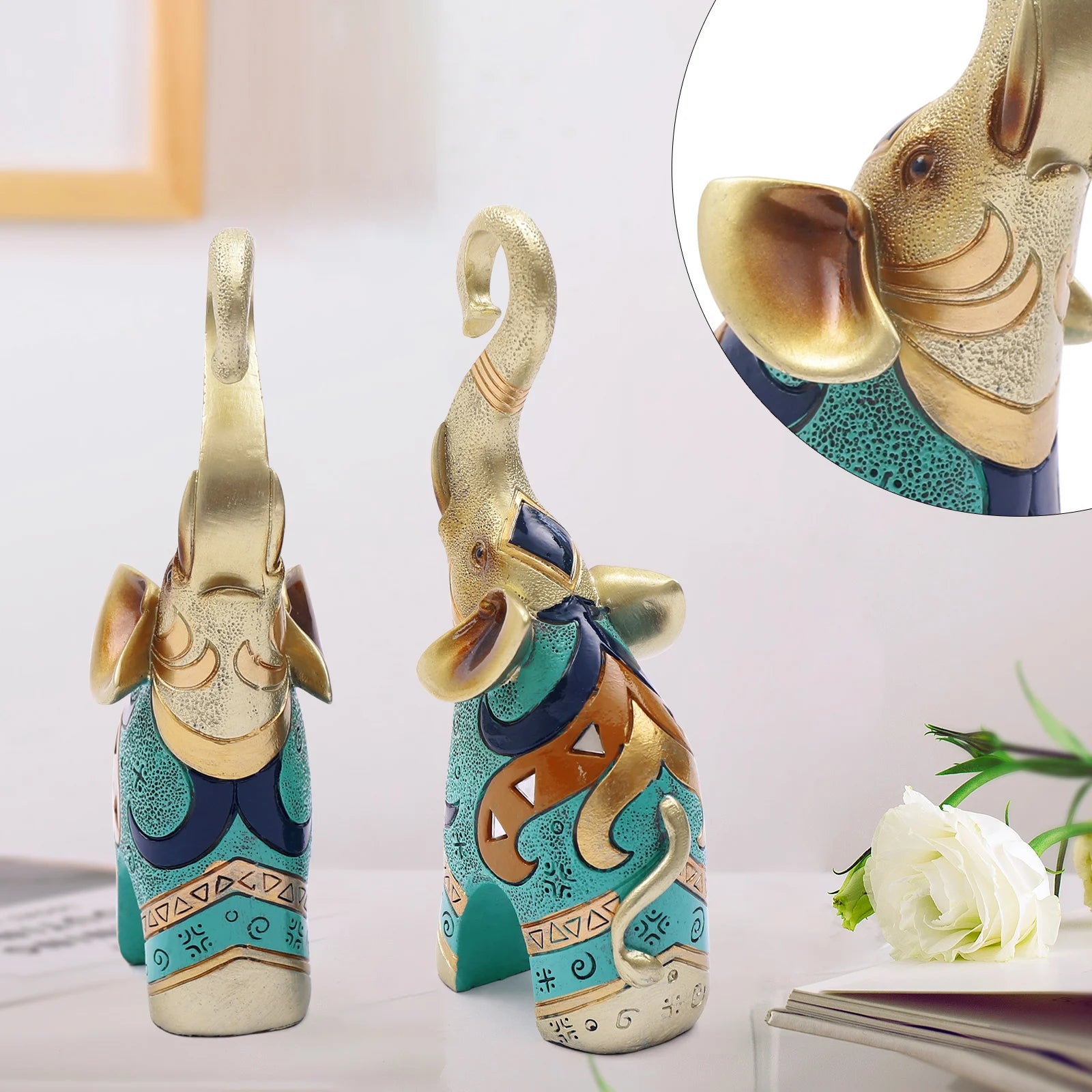 2PCS Feng Shui Resin Elephant Statues