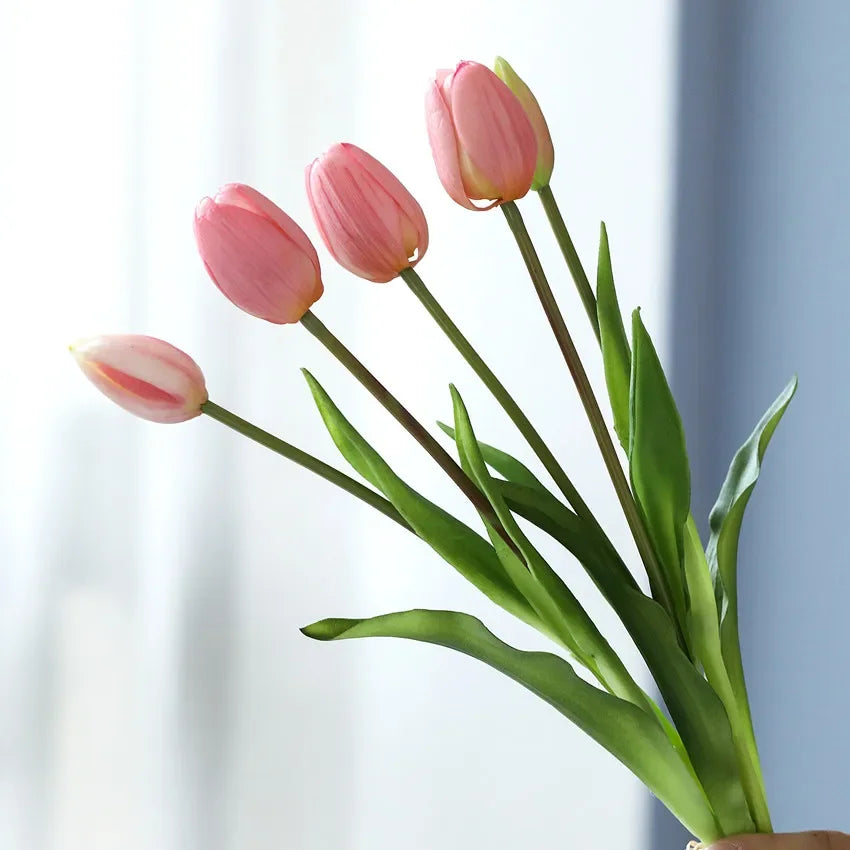 Real Touch Artificial Tulips – 1/3/5PCS Bouquet for Home & Wedding Decor