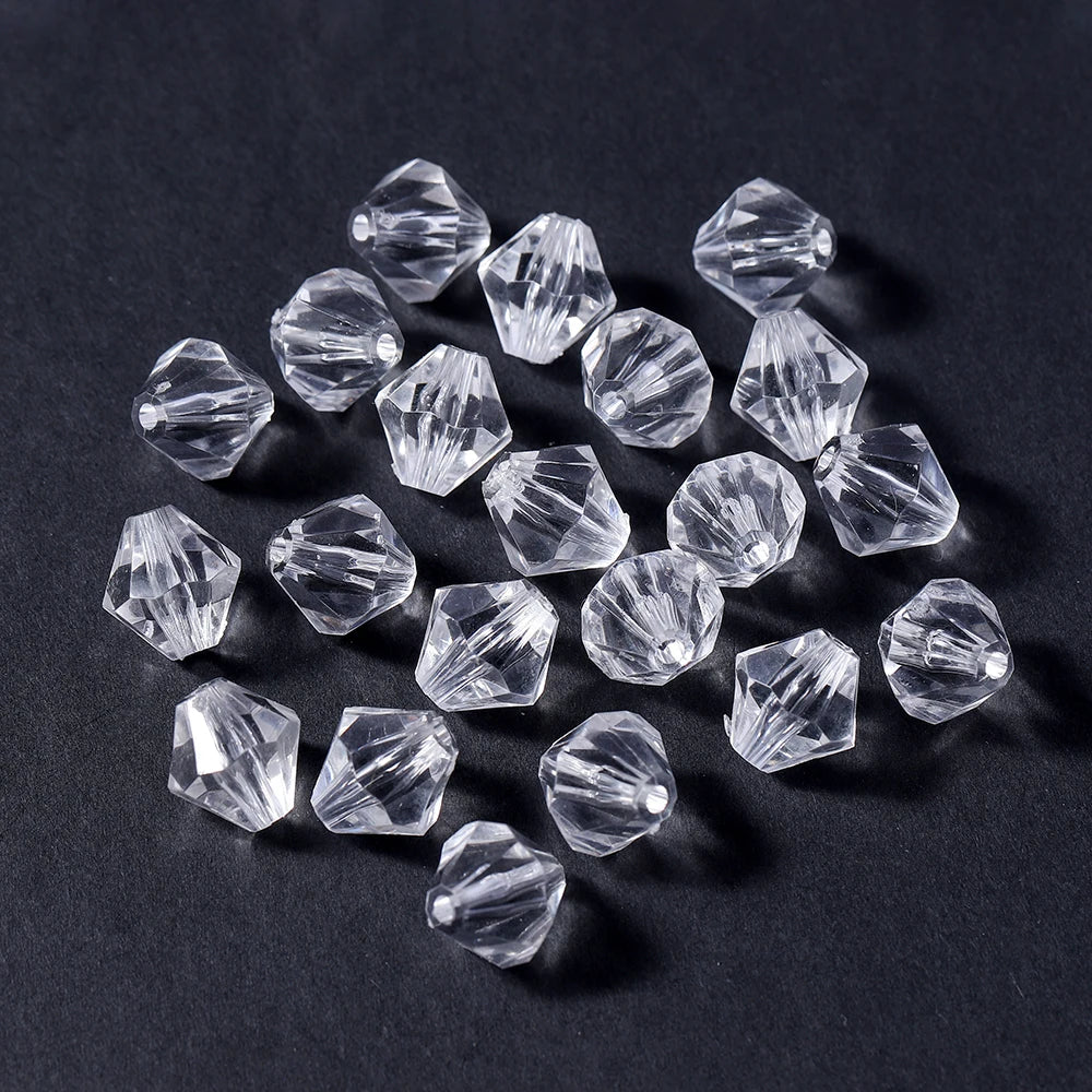 4-16mm Faceted Transparent White Acrylic Beads (10-300pcs)