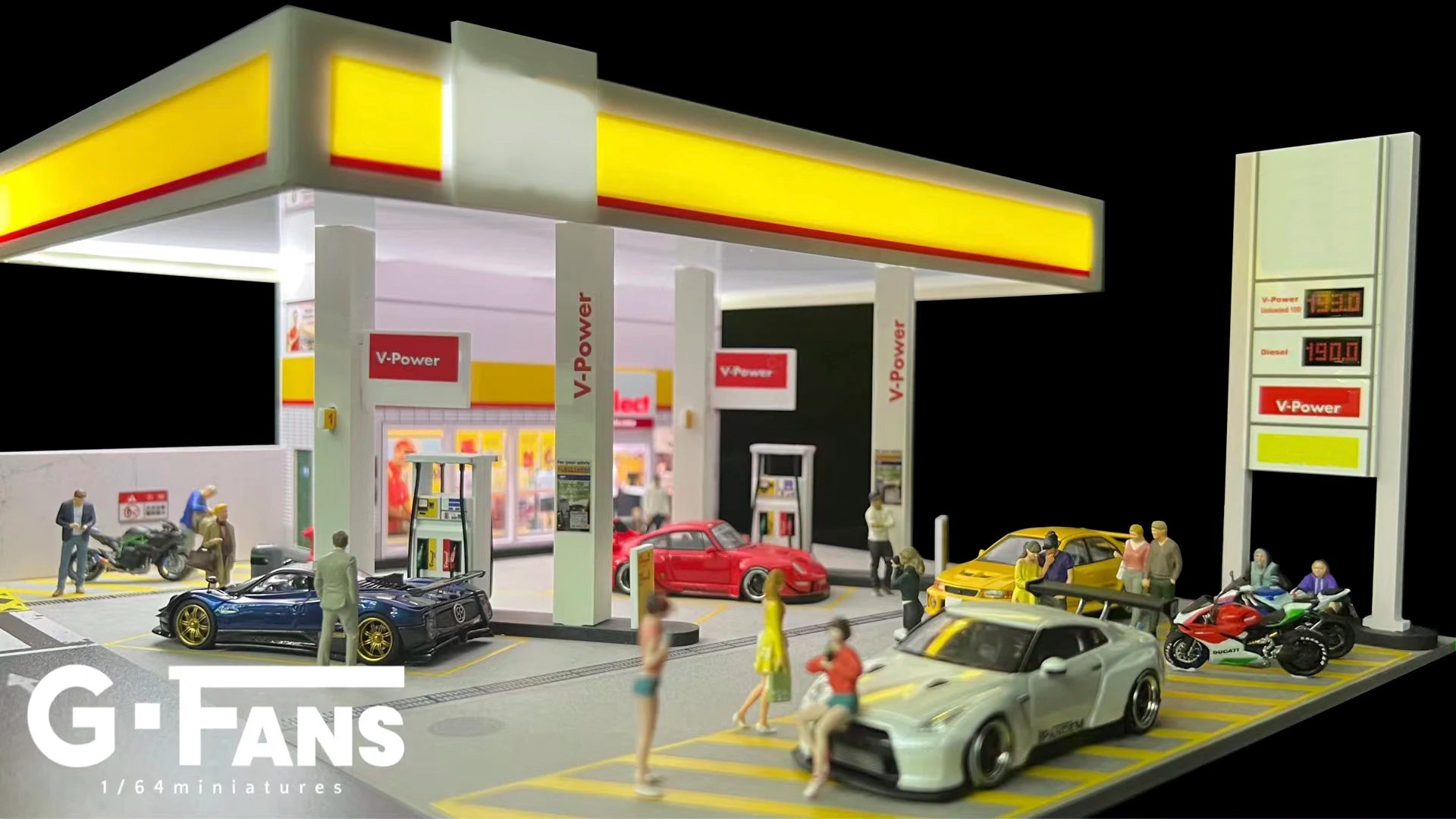 1:64 G-FANS Diorama Car Garage – LED Display Scene Model