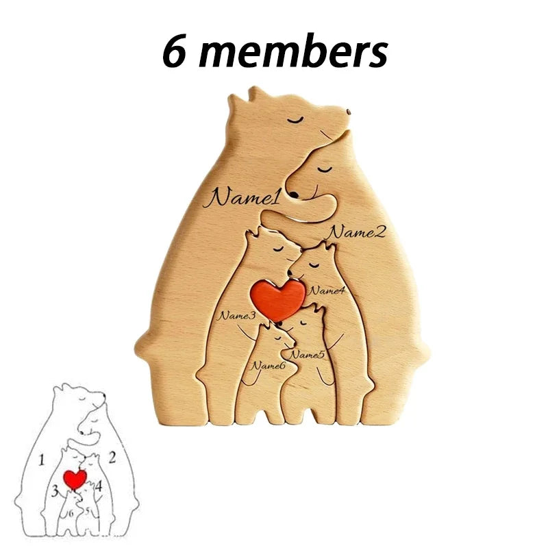Personalized Wooden Bear Family Puzzle – Customizable Name Gift