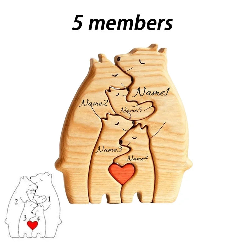 Personalized Wooden Bear Family Puzzle – Customizable Name Gift
