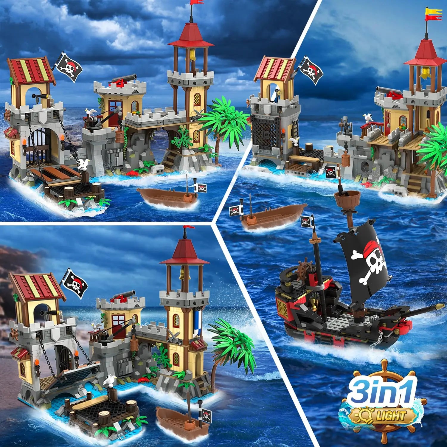 Pirate Castle & Ship Building Set with Light