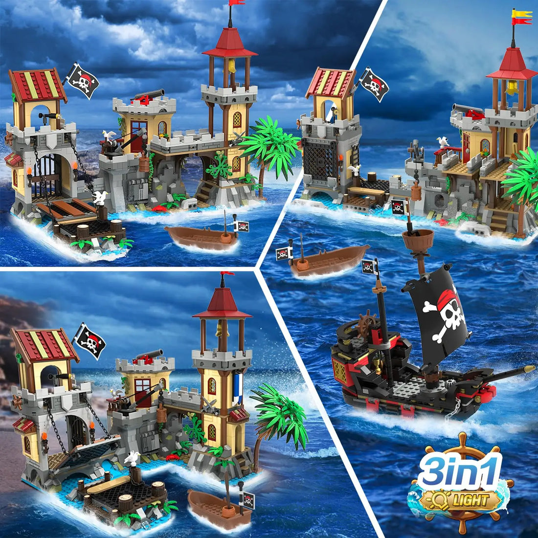 Pirate Castle & Ship Building Set with Light