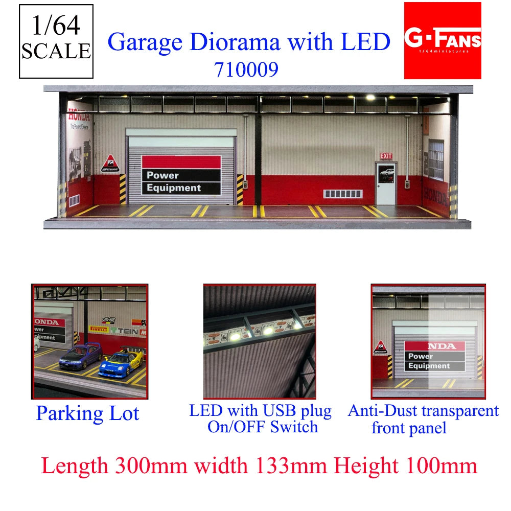 1:64 G-FANS Diorama Car Garage – LED Display Scene Model