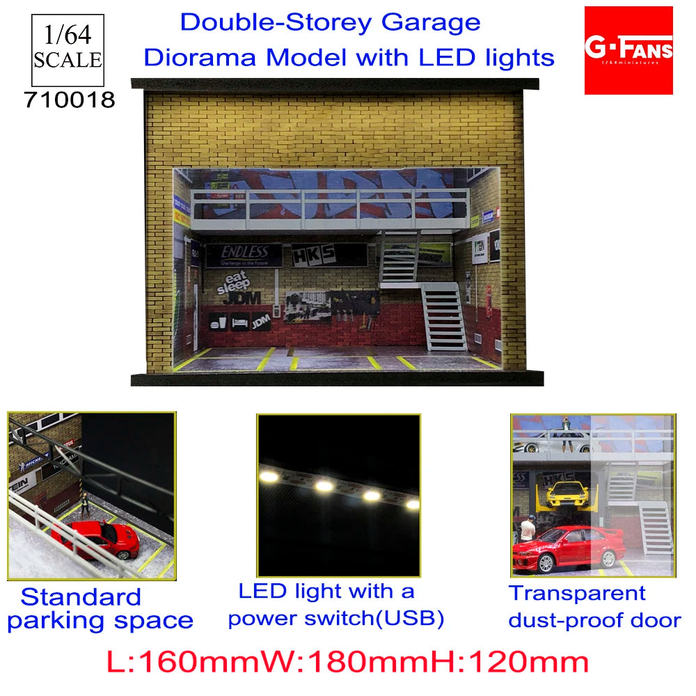 1:64 G-FANS Diorama Car Garage – LED Display Scene Model