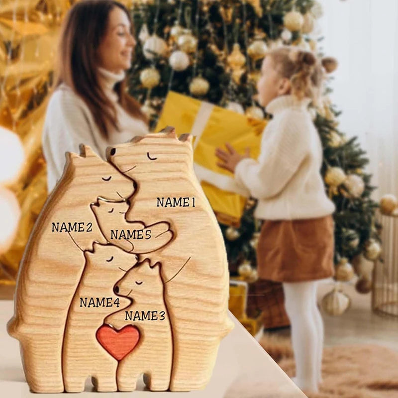 Personalized Wooden Bear Family Puzzle – Customizable Name Gift